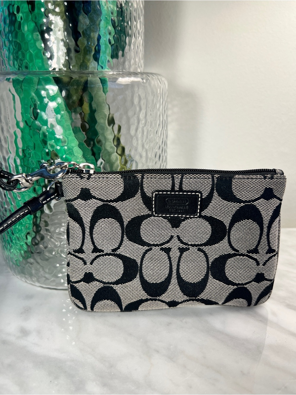 Y2K Coach VINTAGE Signature Jacquard Canvas Wristlet Black Gray Mini Pouch